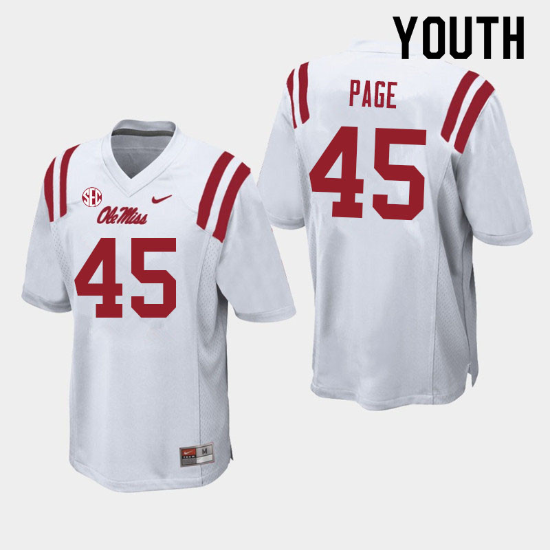 Youth #45 Fred Page Ole Miss Rebels College Football Jerseys Sale-White - Click Image to Close